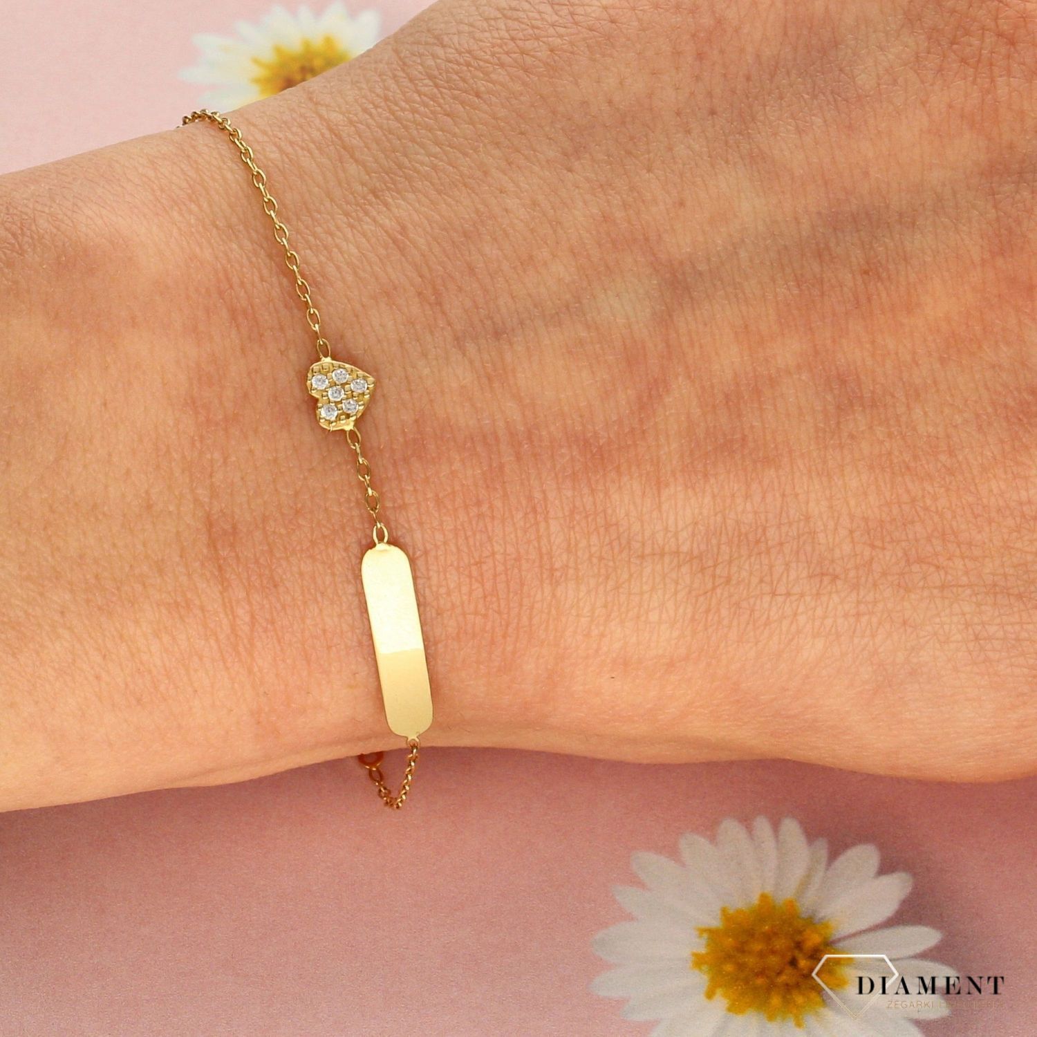 Złota bransoletka dla dziewczynki 585 blaszka serduszko  (1).jpg