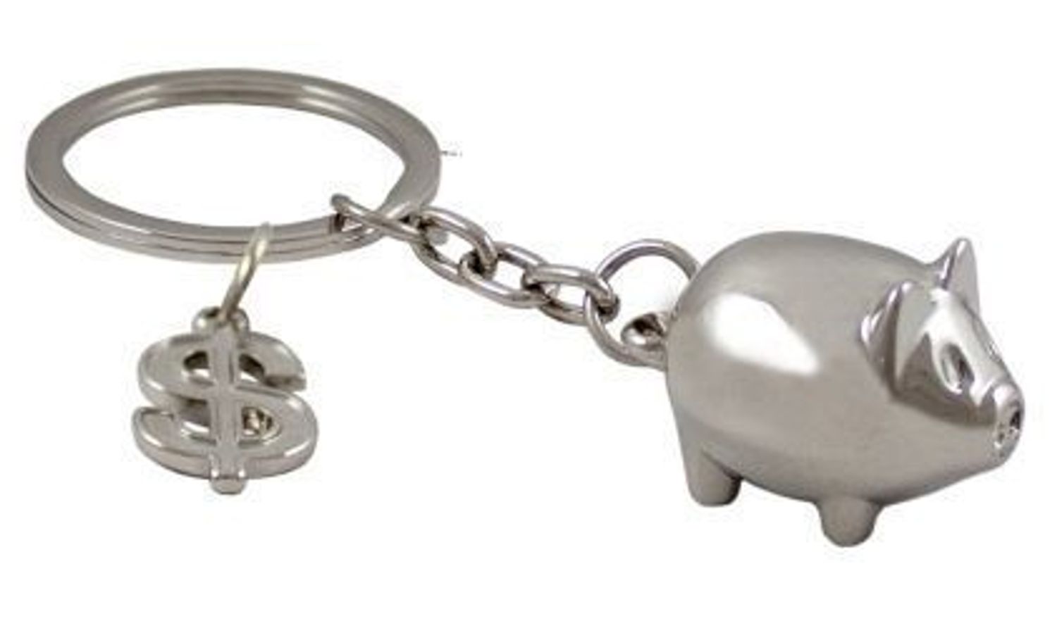 Metalowy brelok BR293 w kształcie świnki z przywieszką symbolu dolara. Długość 9 cm, zapakowany w czarne flokowane pudełko. Idealny prezent z przesłaniem szczęścia i pomyślności.1.jpg