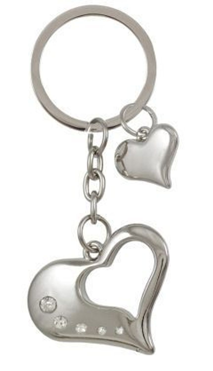 Stylowy brelok BR328 z dwoma serduszkami, większe zdobione 5 cyrkoniami. Długość 9,8 cm, zapakowany w czarne flokowane pudełko. Idealny prezent.1.jpg