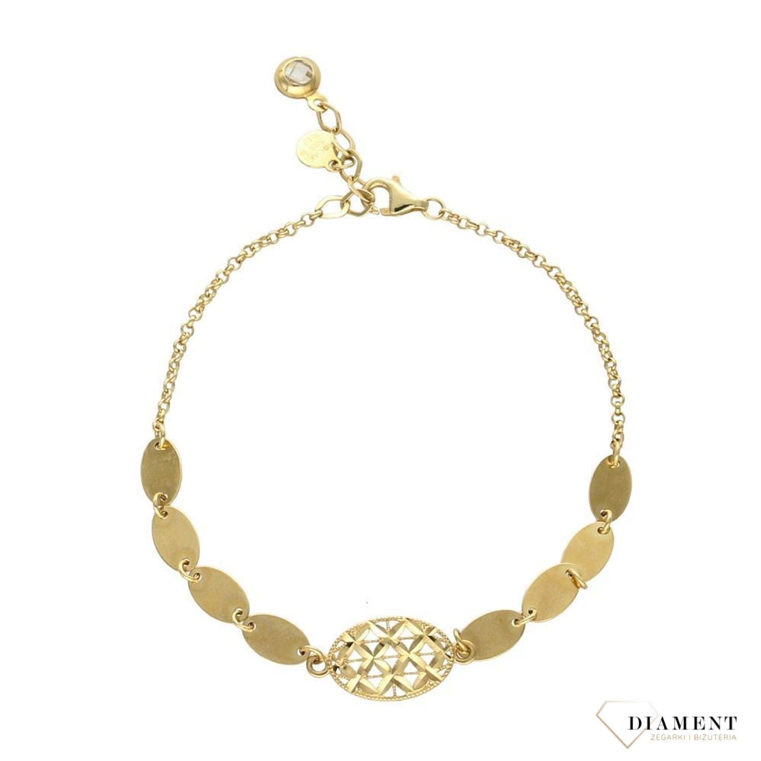 Złota bransoletka elementy ozdobne.Elementy blaszki. Złote Bransoletki Damskie w Sklepie z Biżuterią zegarki-diament.pl to idealny pomysł na prezent dla kobiety..jpg