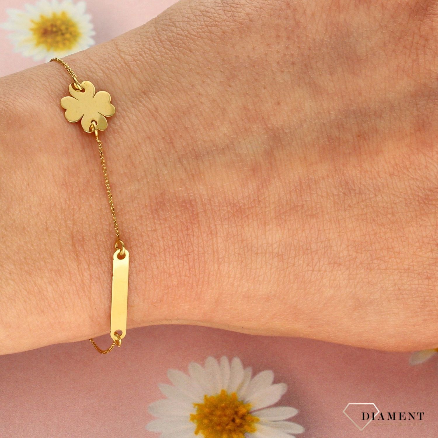 Złota Bransoletka koniczynka. Żółte złoto. Blaszka. Złote Bransoletki Damskie w Sklepie z Biżuterią zegarki-diament.pl to idealny pomysł na prezent dla kobiety (2).jpg