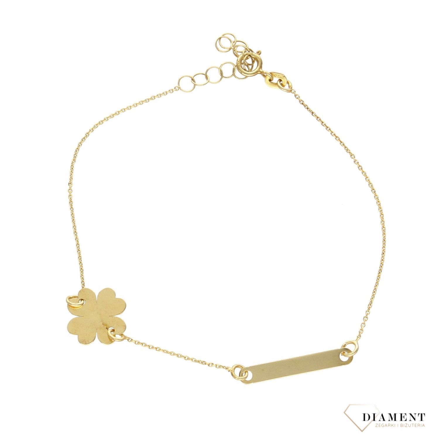 Złota Bransoletka koniczynka. Żółte złoto. Blaszka. Złote Bransoletki Damskie w Sklepie z Biżuterią zegarki-diament.pl to idealny pomysł na prezent dla kobiety (2).jpg