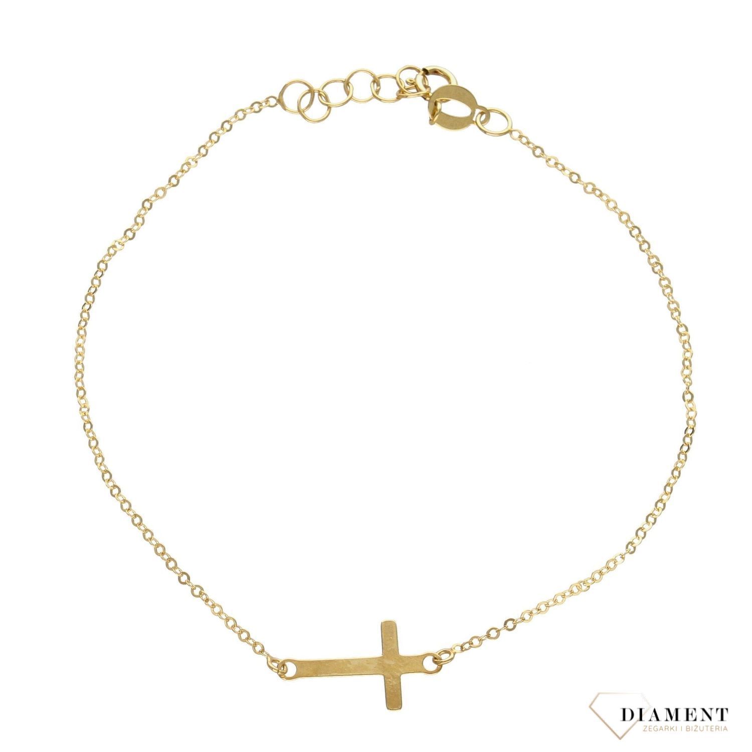 Piękna i delikatna złota bransoletka wykonana z wysokiej jakości złota próby 585. Bransoletka z elementem ozdobnym w postaci krzyżyka.  (1).jpg