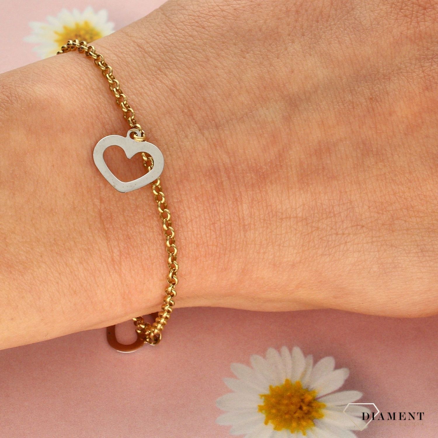 Złota bransoletka damska serca w białym złocie próba 585 (2).jpg