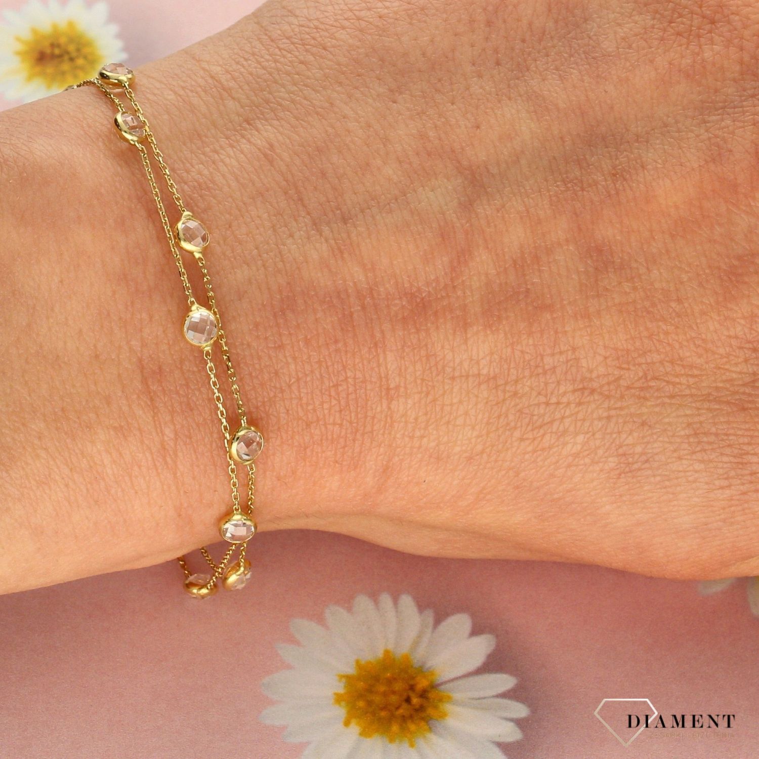 Złota bransoletka damska podwójna z cyrkonią 585 żółte złoto BRA 000000 270 585.jpg