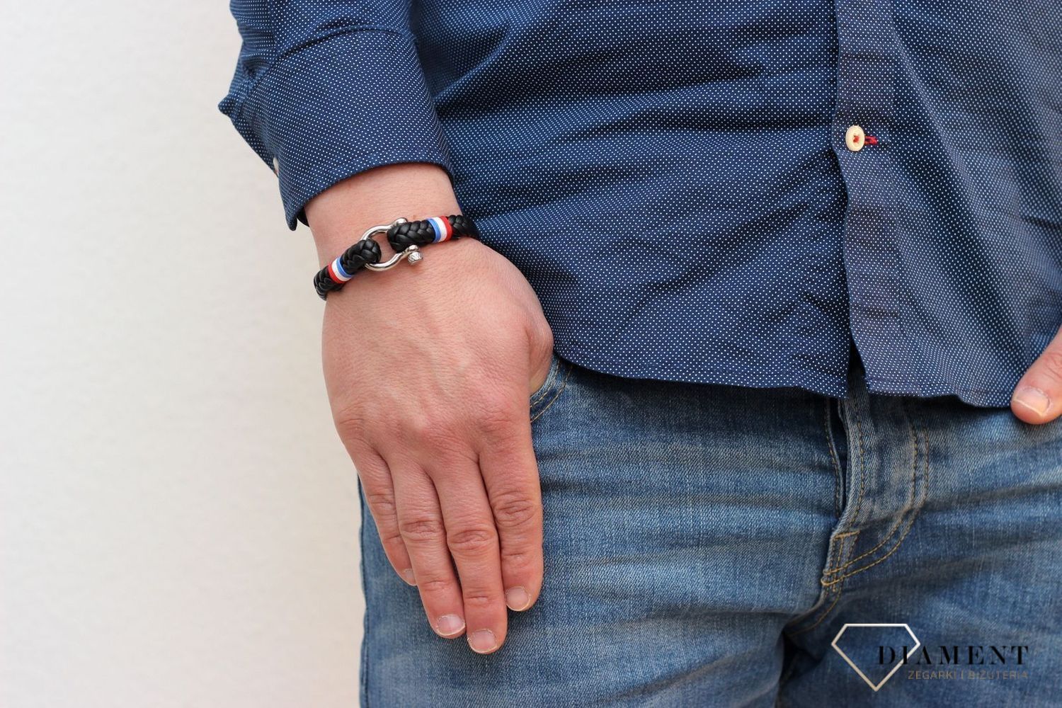 Skórzna bransoletka męska czarna plecionka BRA-000000-304-STAL.jpg