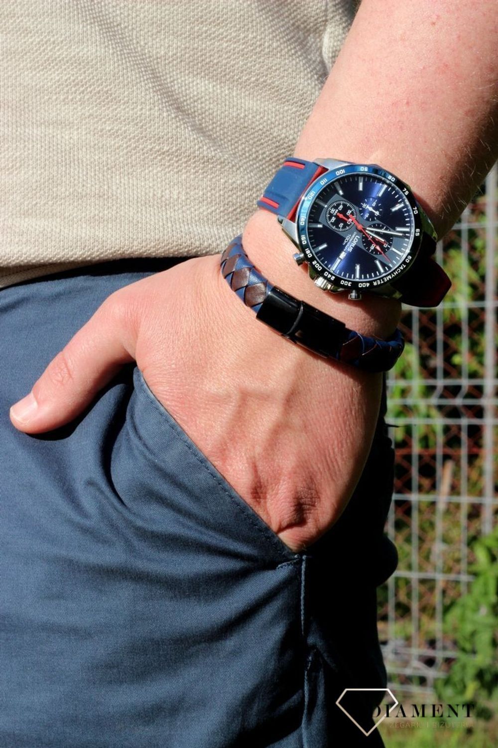 Bransoletka męska brązowa z niebieskim BRA-000000-309-SKÓRA.jpg