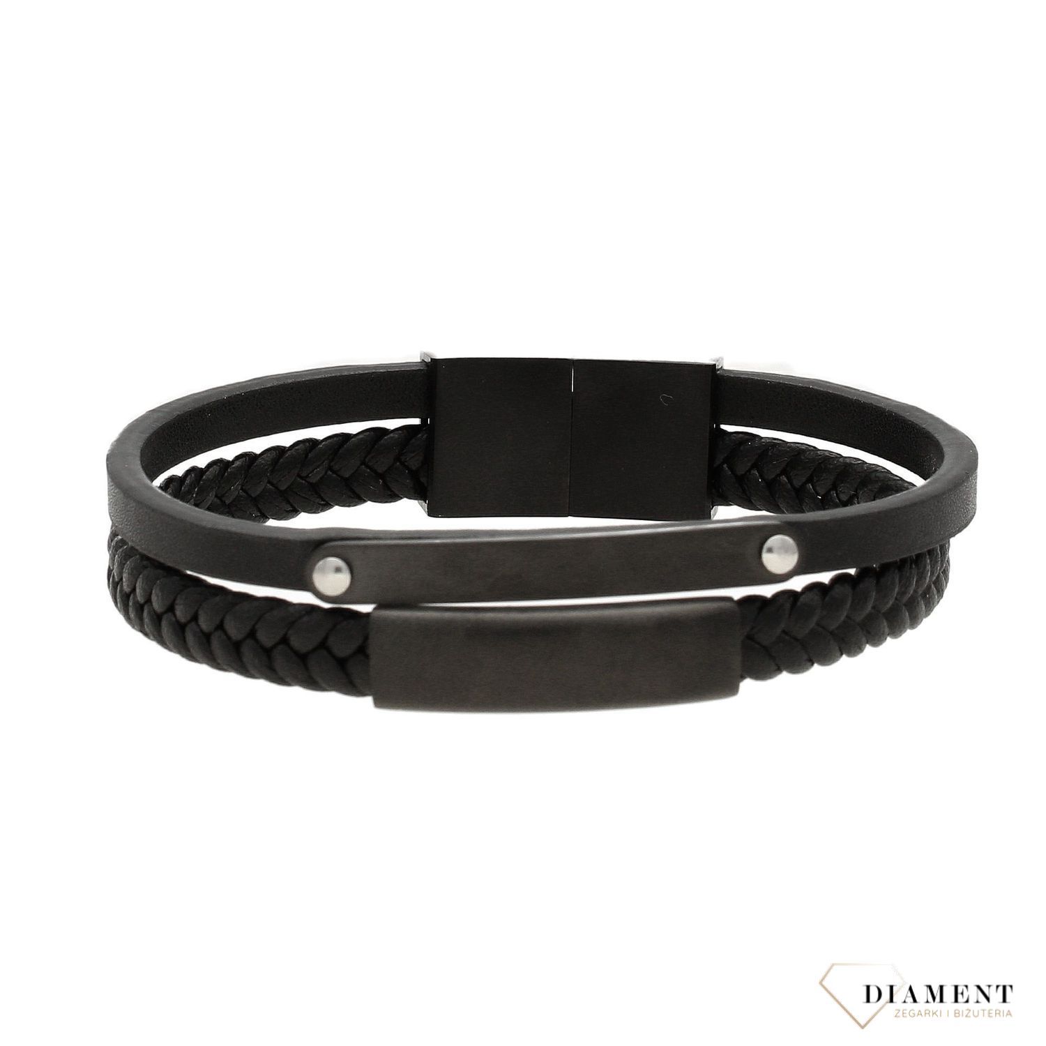 Skórzana bransoletka męska czarna BRA-000000-317-STAL.jpg