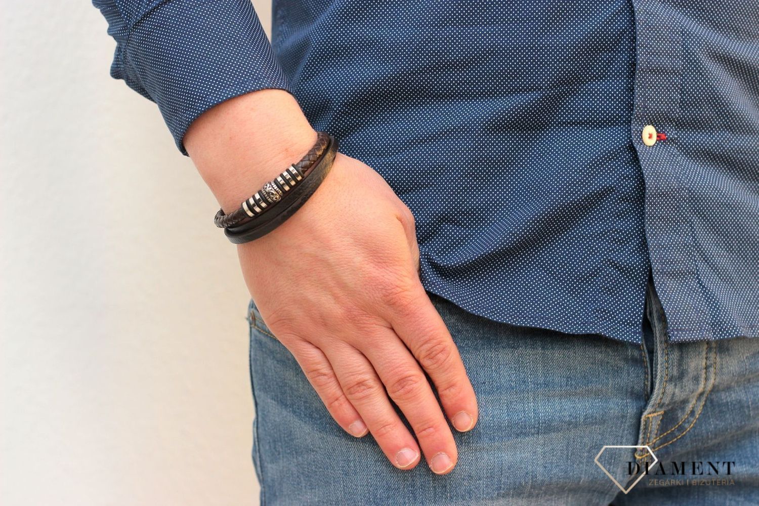 Skórzana bransoletka męska w kolorze brązowym BRA-000000-320-STAL.jpg