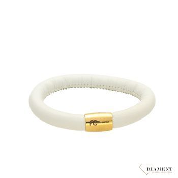 Damska bransoletka skórzana w pięknym, nieskazitelnym białym kolorze z eleganckim stalowym zapięciem w kolorze złotym (1).jpg