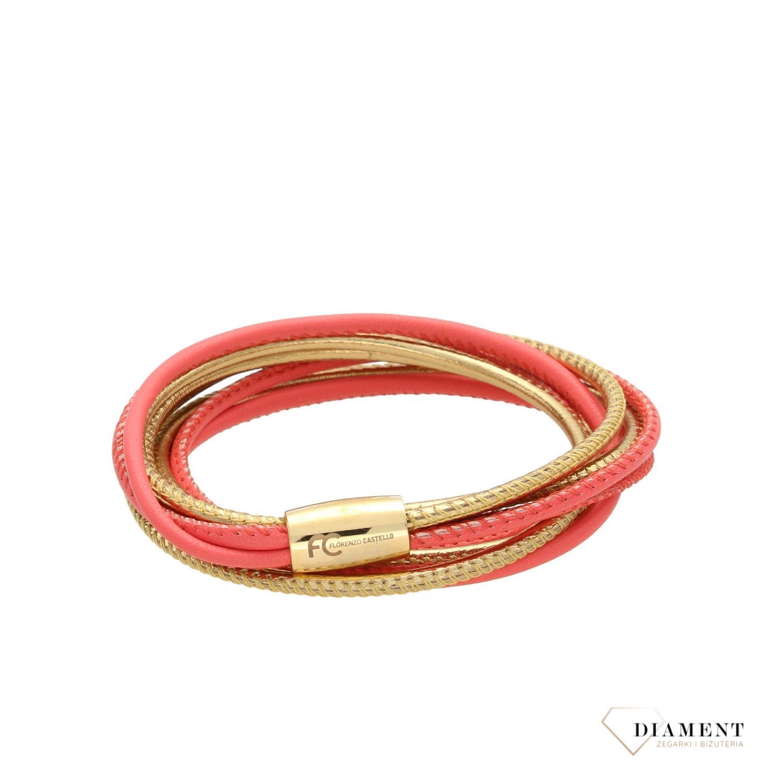 Bransoleta damska skórzana złoto i koral BRA-000000-647-INNEb.jpg
