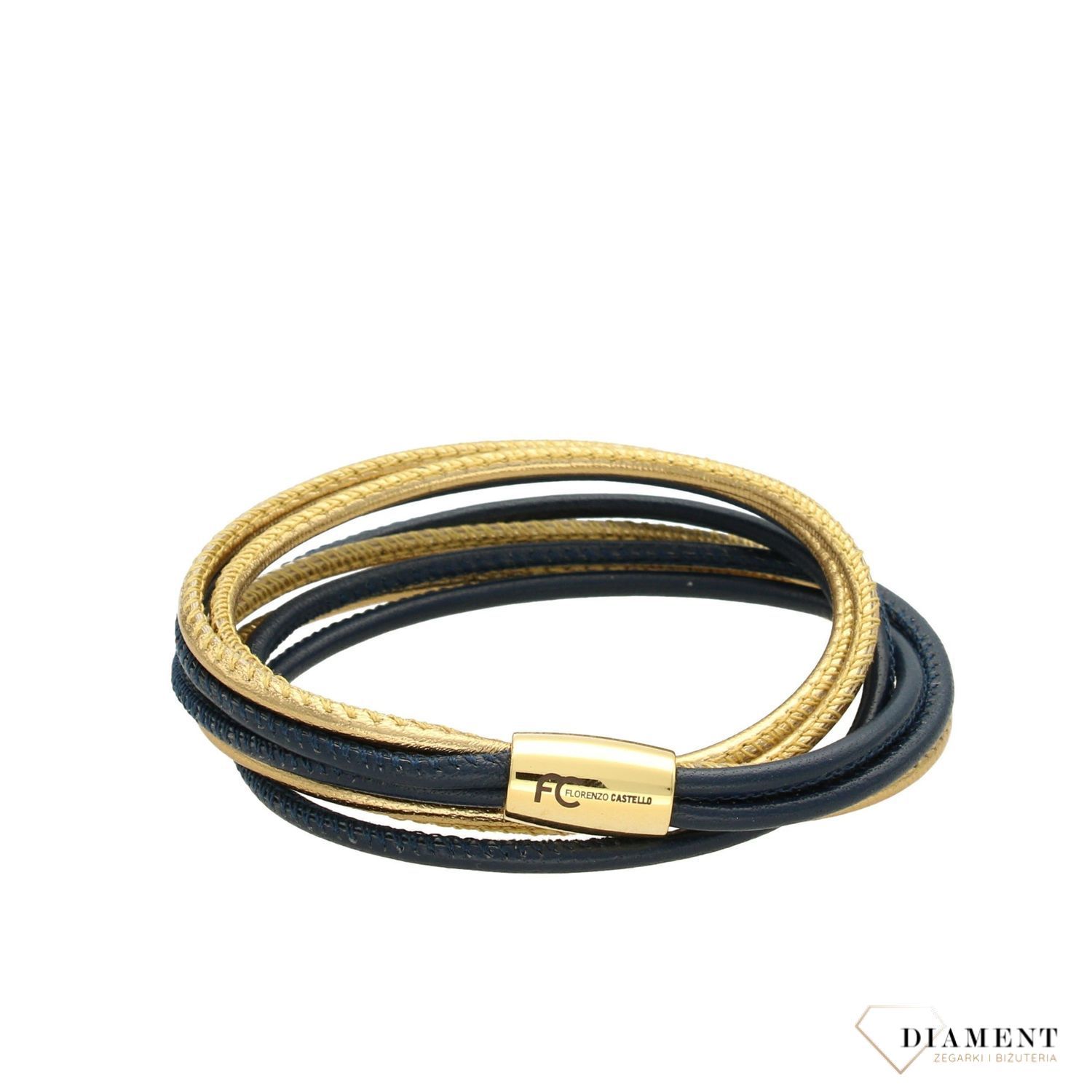 Piękna skórzana bransoletka damska w modnych kolorach niebieskiego oraz złotego. Idealnie ozdobi dłoń kobiety (1).jpg