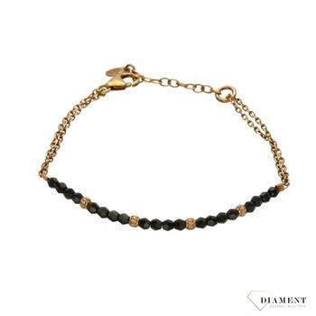 Modna bransoletka damska z kryształami Swarovskiego w kolorze czarnym ze złotymi kuleczkami. Idealny pomysł na prezent dla kobiety (2).jpg
