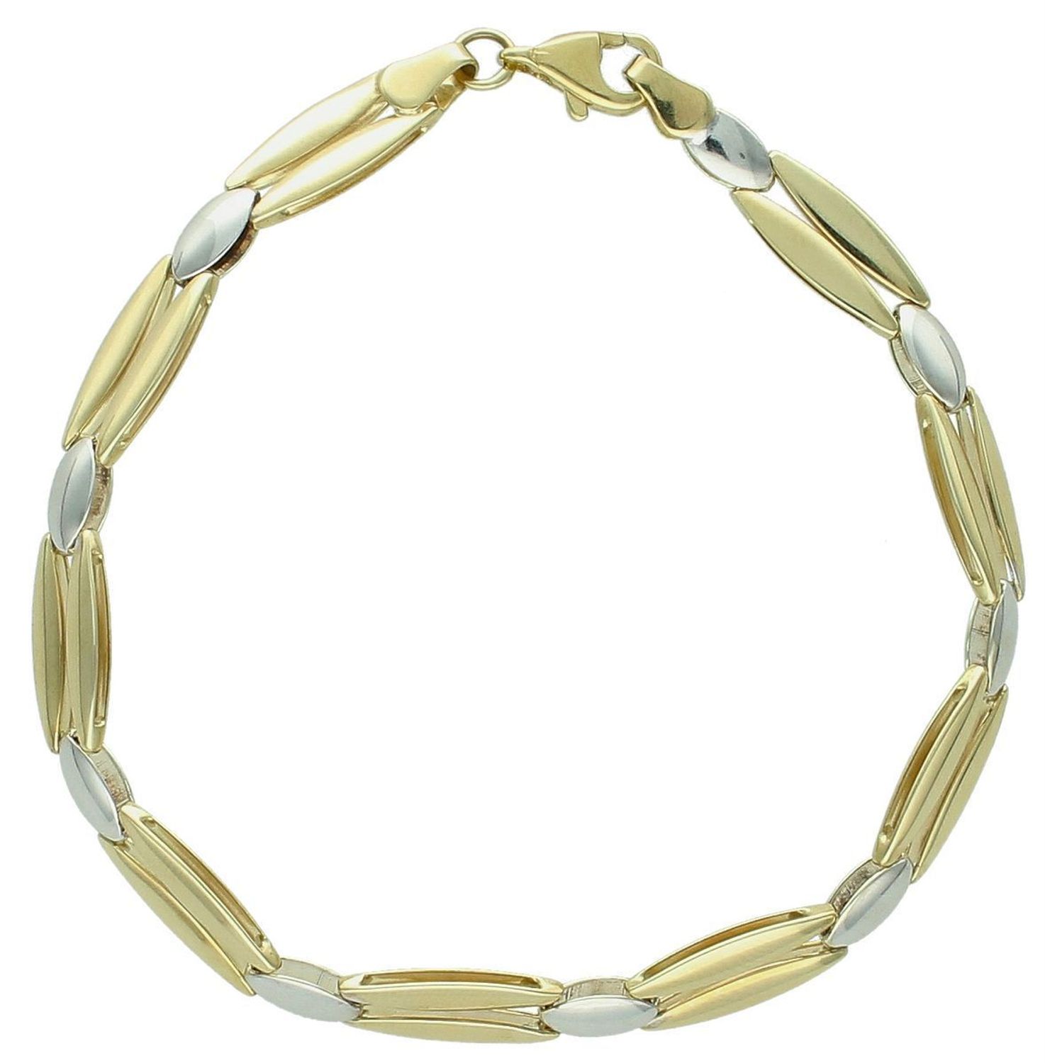 Złota bransoletka z podłużnymi ogniwkami ozdobione pomiędzy okrągłymi elementami. Złota bransoletka wykonana z 8 karatowego żółtego złota. Bransoletka to idealny pomysł na prezent.1.jpg