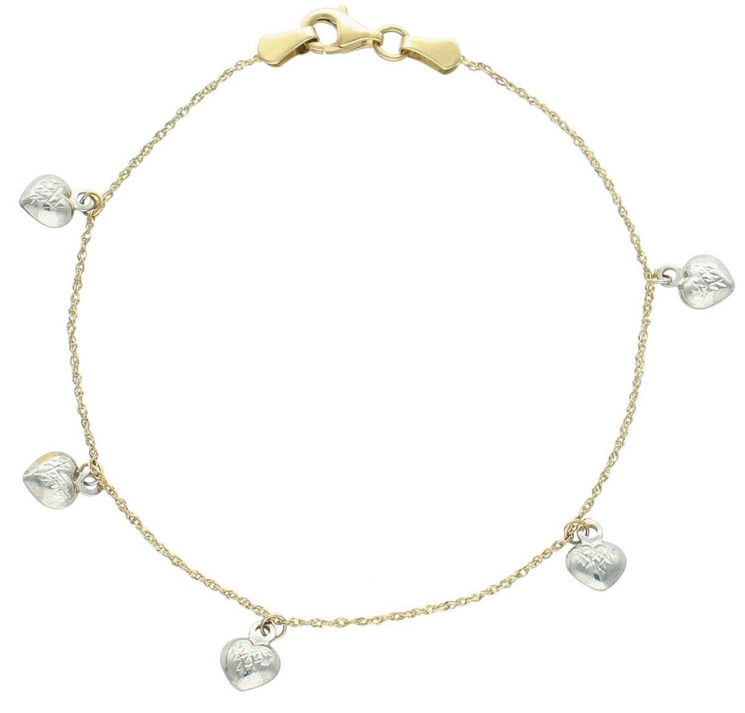 Bransoletka złota z serduszkami wiszącymi pr 333, BRA-000000-696-333 Złota bransoletka wykonana z 8 karatowego żółtego złota. Bransoletka to idealny pomysł na prezent1.jpg