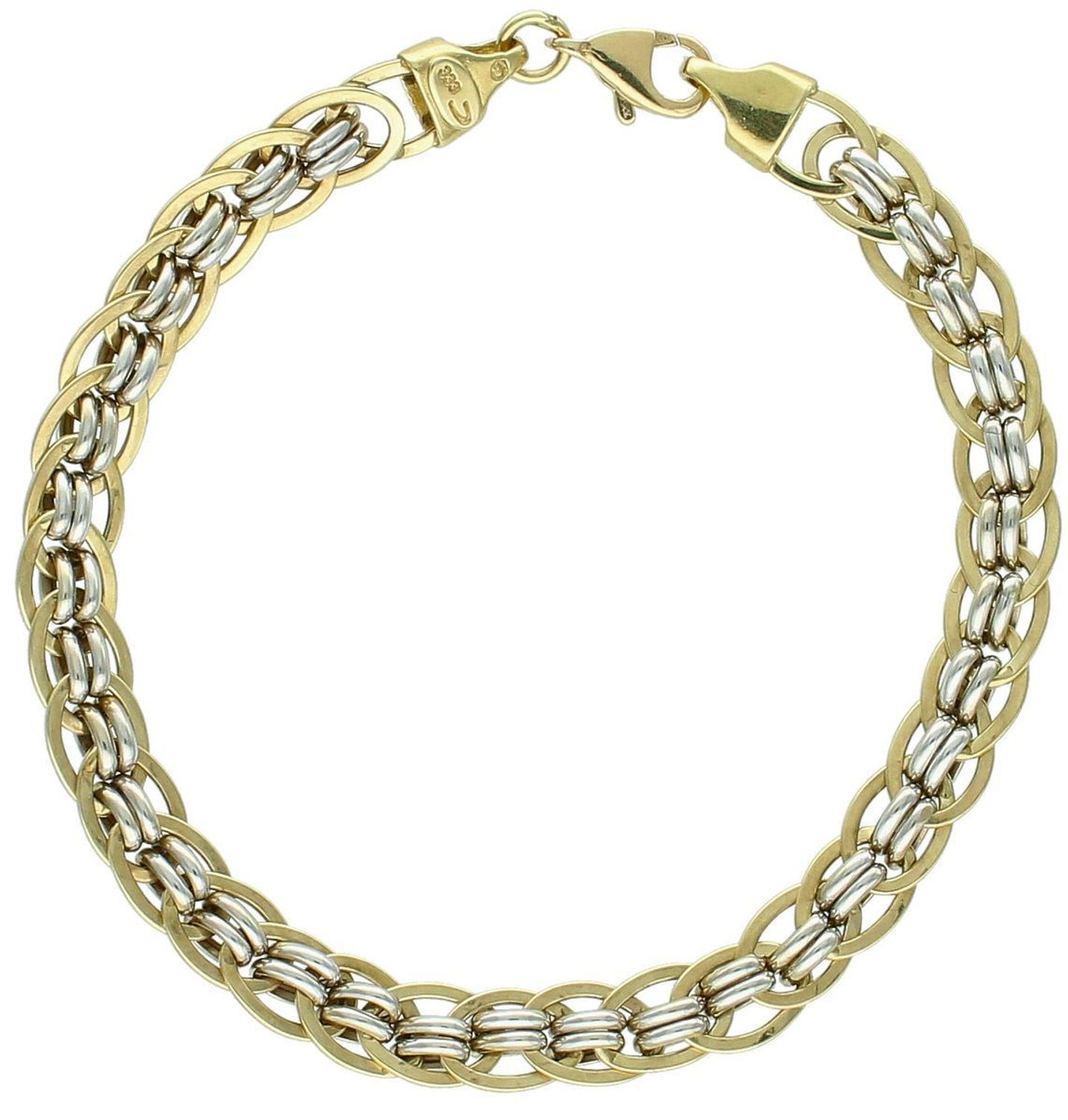 Złota bransoletka we wzorze owalnej pancerki ozdobionej splotem z białego złota BRA-000000-699-333. Złota bransoletka wykonana z 8 karatowego żółtego złota. 1.jpg