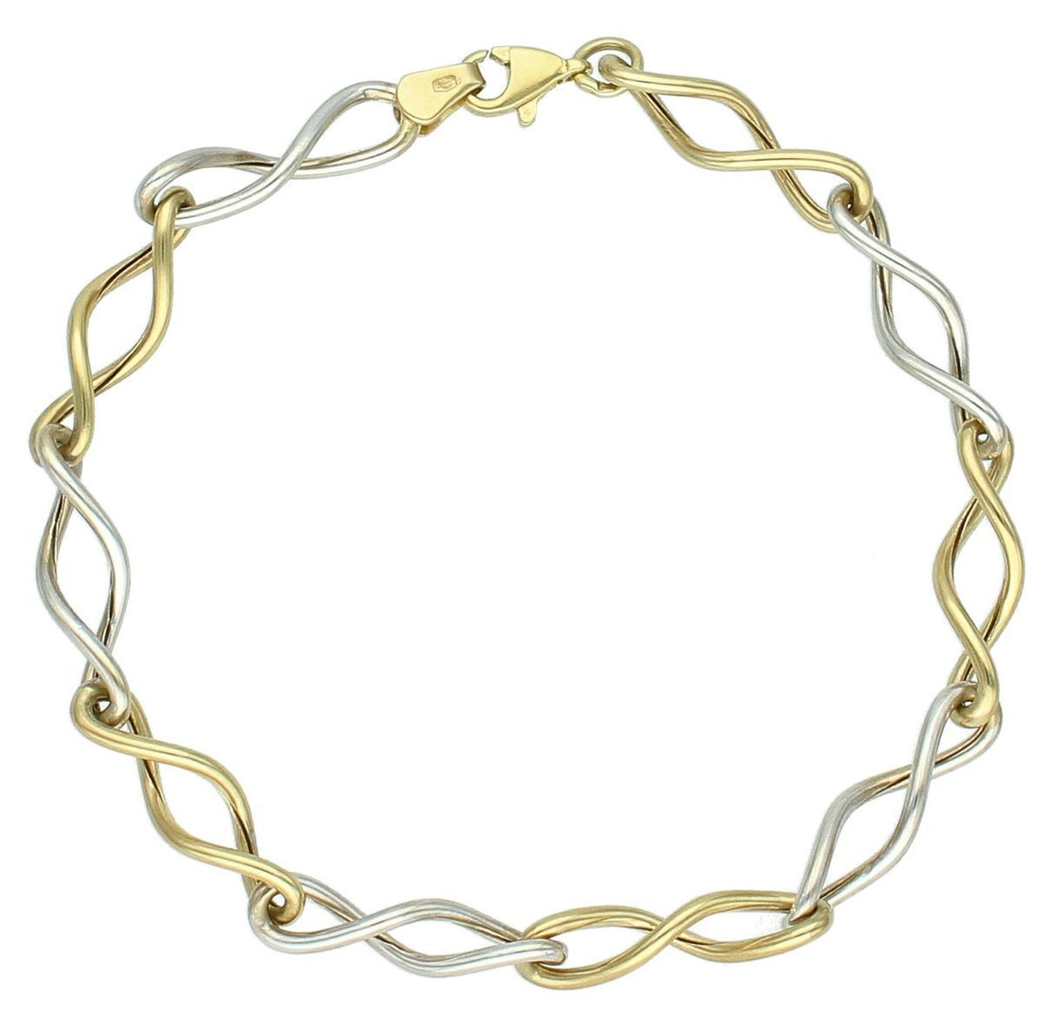 Złota bransoletka damska w splocie z połączonych nieskończoności 333- BRA-000000-702-333. Złota bransoletka wykonana z 8 karatowego żółtego złota. Bransoletka to idealny po1.jpg