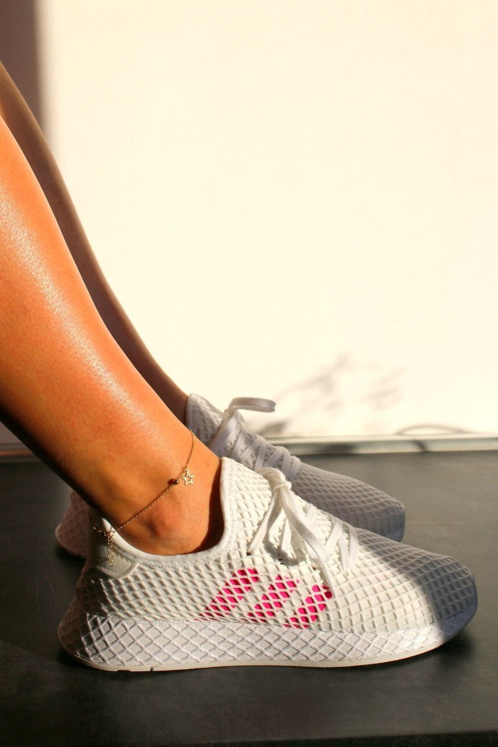 Złota bransoletka na nogę z gwiazdką i kuleczką 585.jpg