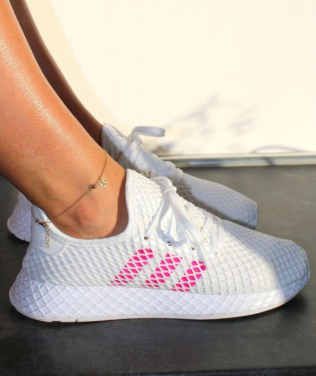 Złota bransoletka na nogę z gwiazdką i kuleczką 585.jpg