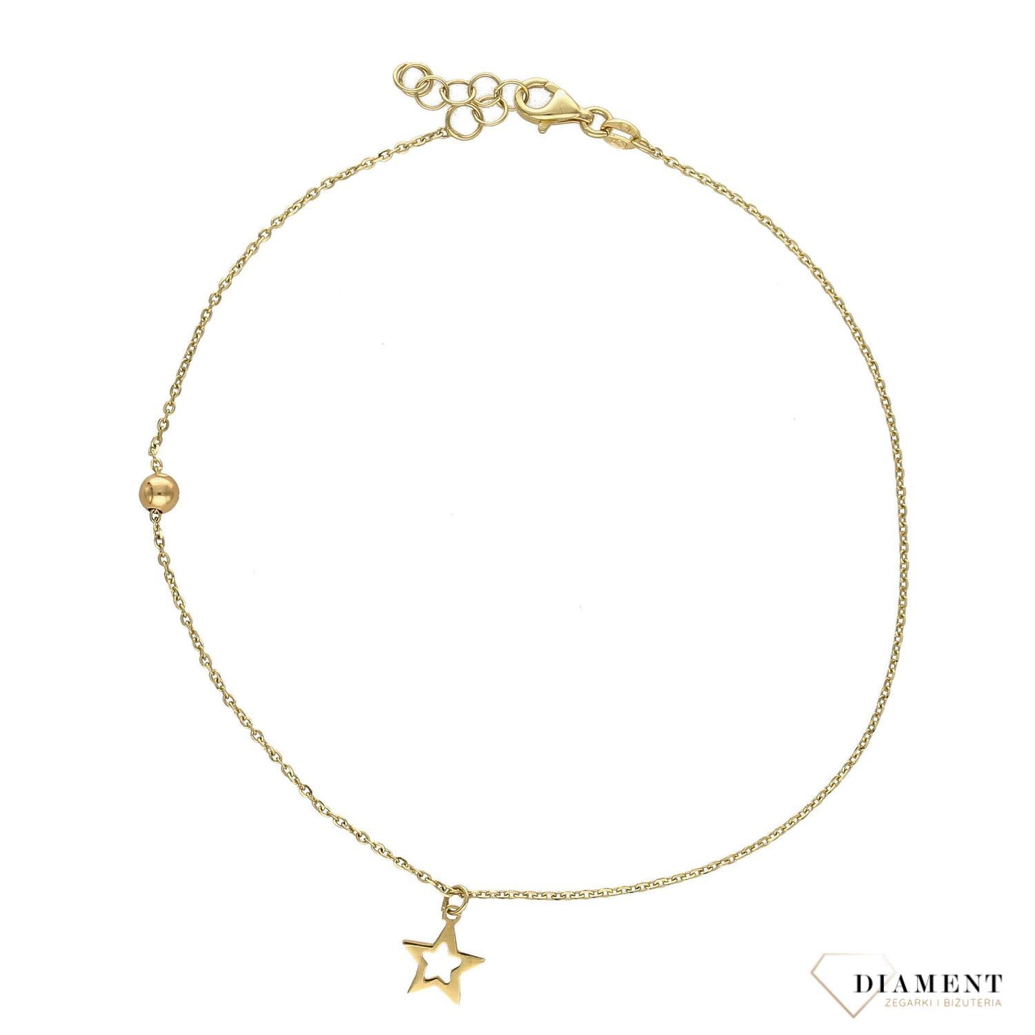 Złota bransoletka na nogę z gwiazdką i kuleczką 585.jpg