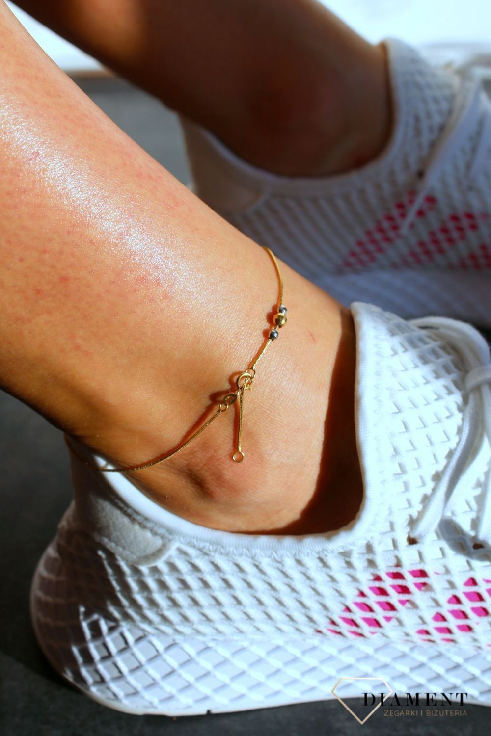 Złota bransoletka na nogę z kuleczkami 585 BRA-000000-721-585d.jpg