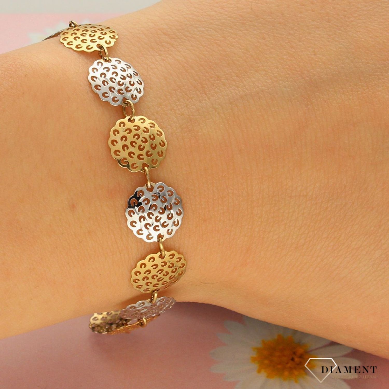 Złota bransoletka 585 'ażurowe kółka' (1).jpg