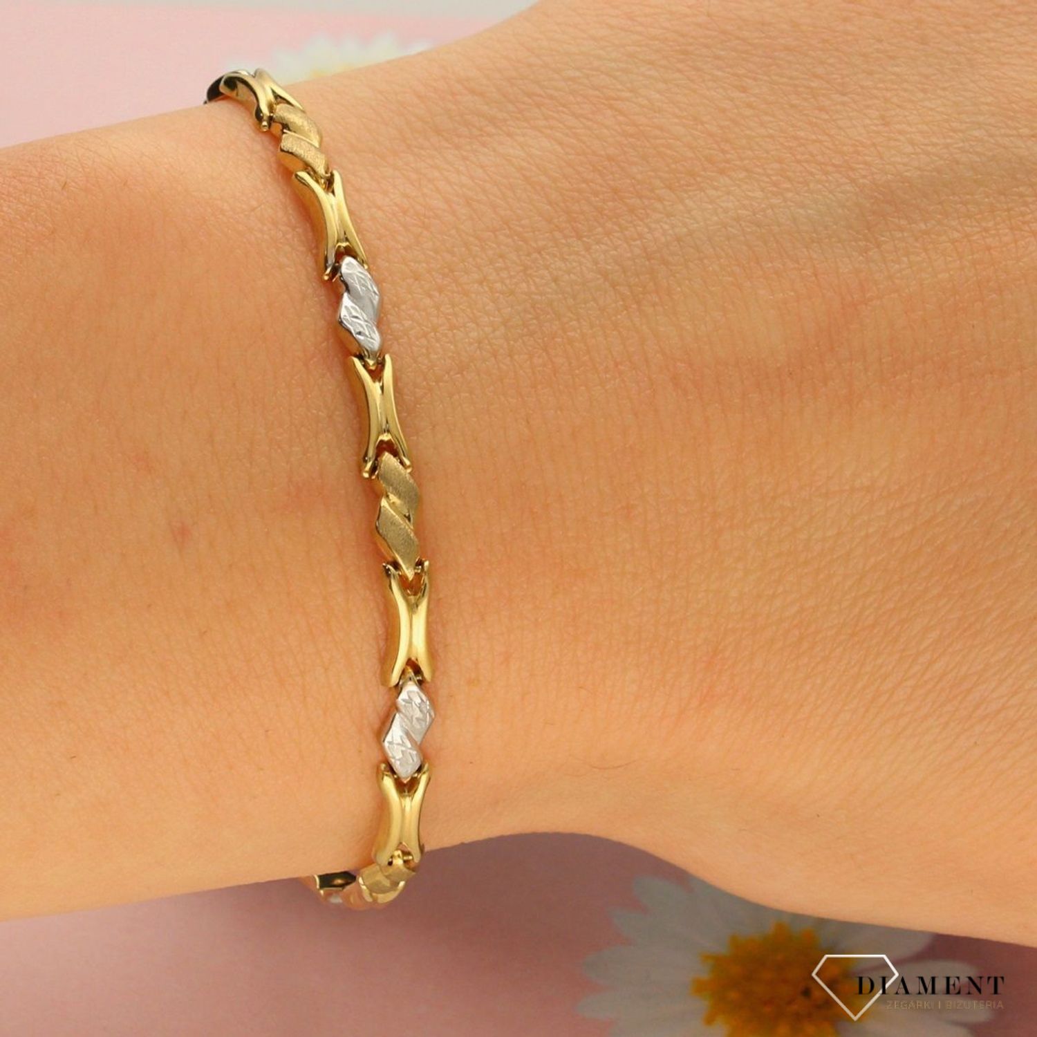 Złota bransoletka damska 585 'sztywna bicolor'  (1).jpg