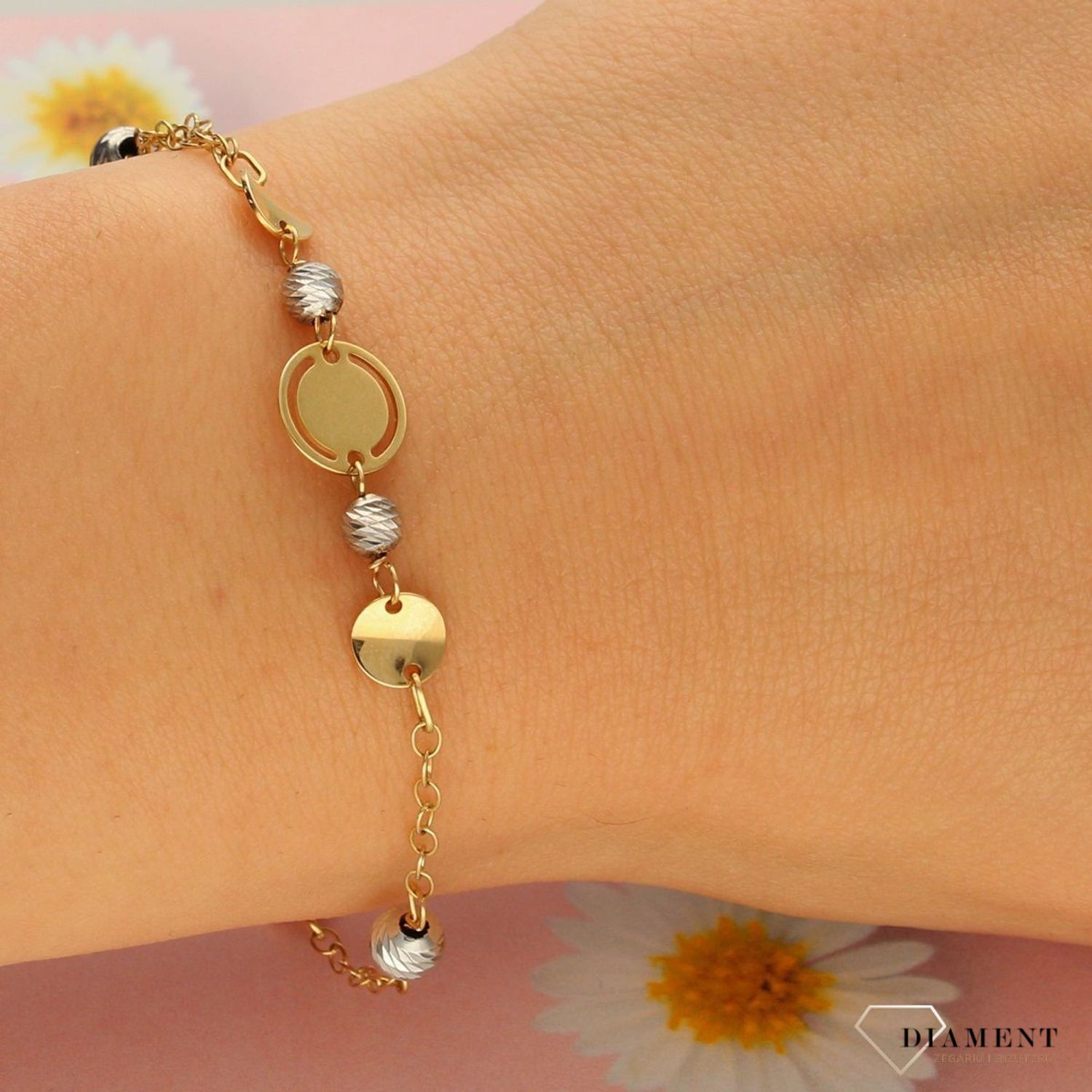 Złota bransoletka 585 'kuleczki z żółtego i białego złota'  (1).jpg