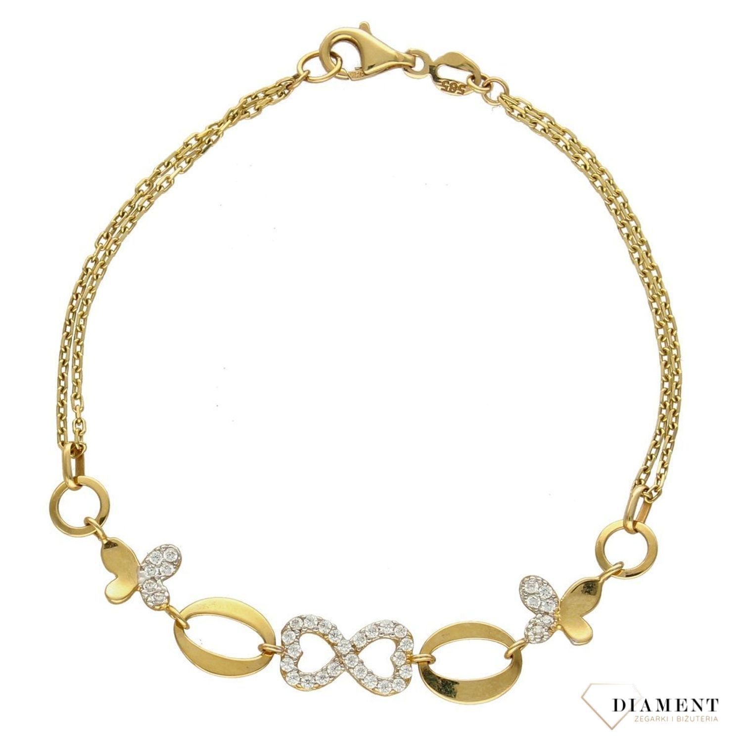 Złota bransoletka celebrytka 585 'motylki znak nieskończoności'  (1).jpg