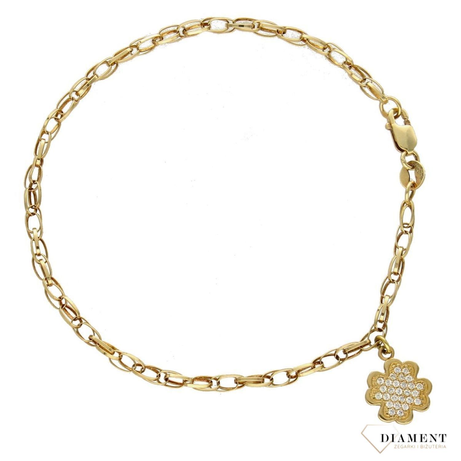 Złota bransoletka 585 'koniczynka z cyrkonią'  (1).jpg