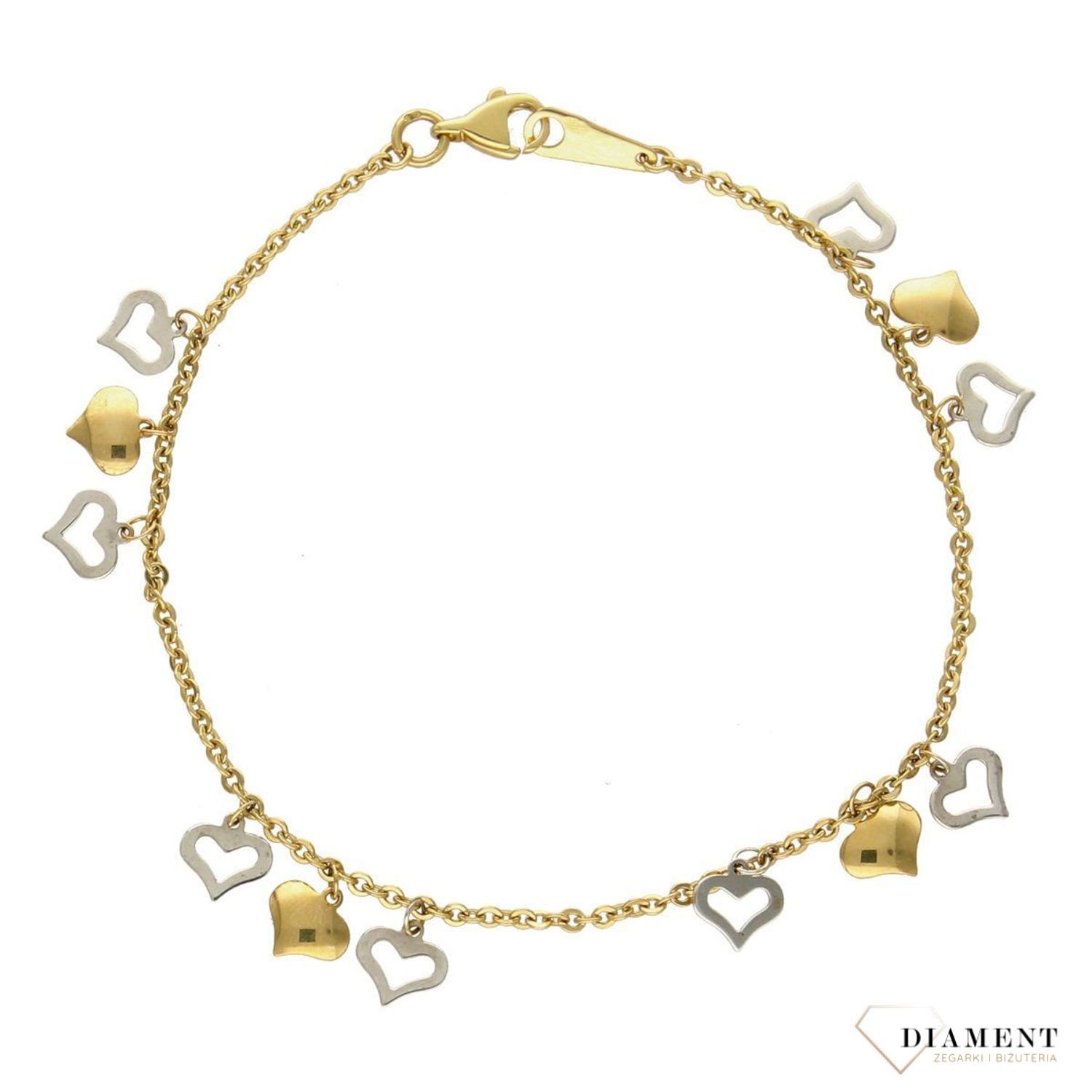 Złota bransoletka celebrytka 585 'wiszące serduszka'  (1).jpg