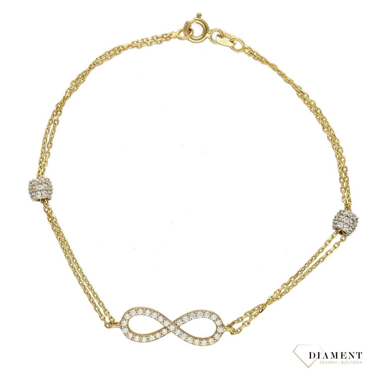 Złota bransoletka 585 'kuleczki znak nieskończoności w cyrkonii'  (1).jpg