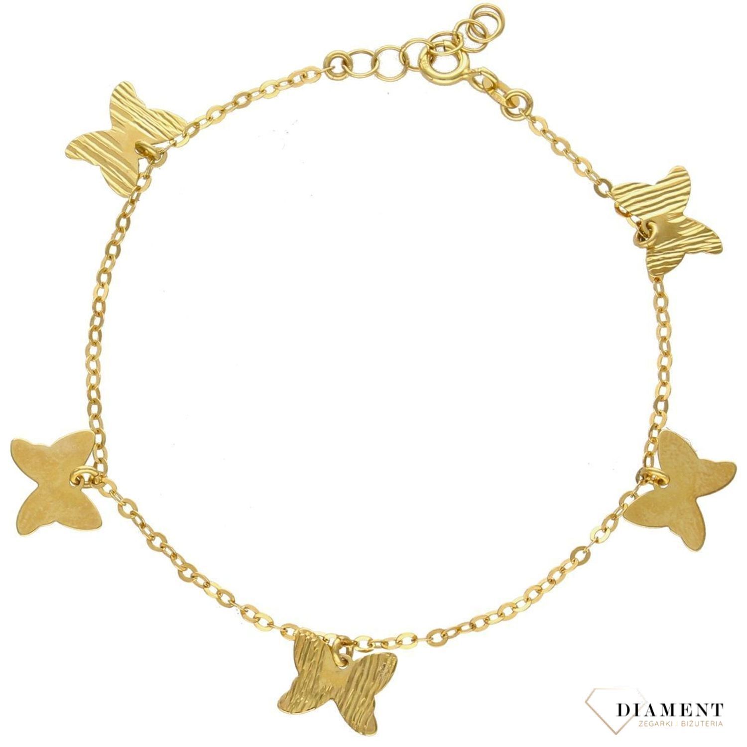 Złota bransoletka celebrytka 585 'wiszące motylki'  (1).jpg