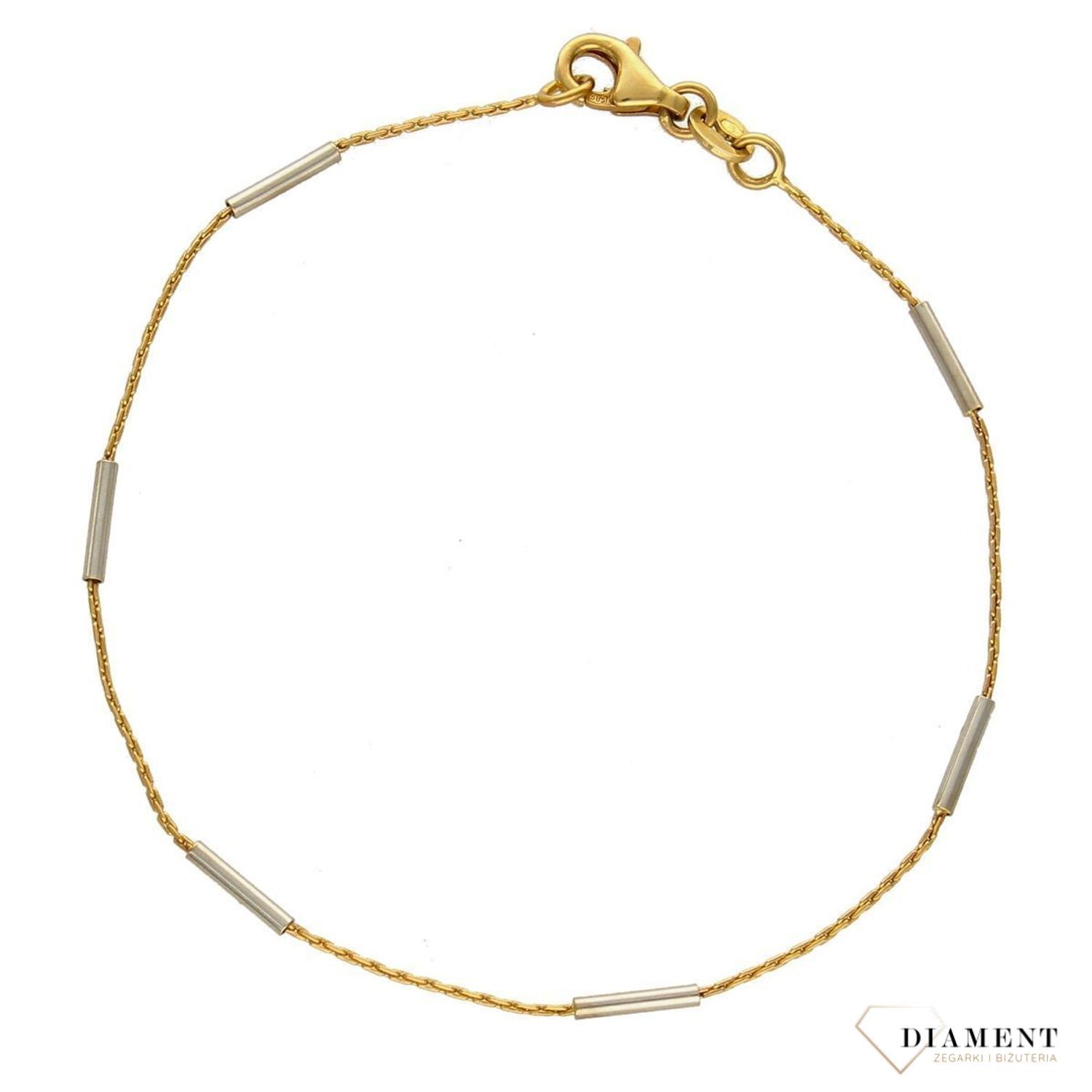 Złota bransoletka 585 'delikatny łańcuszek z białymi patyczkami' (1).jpg