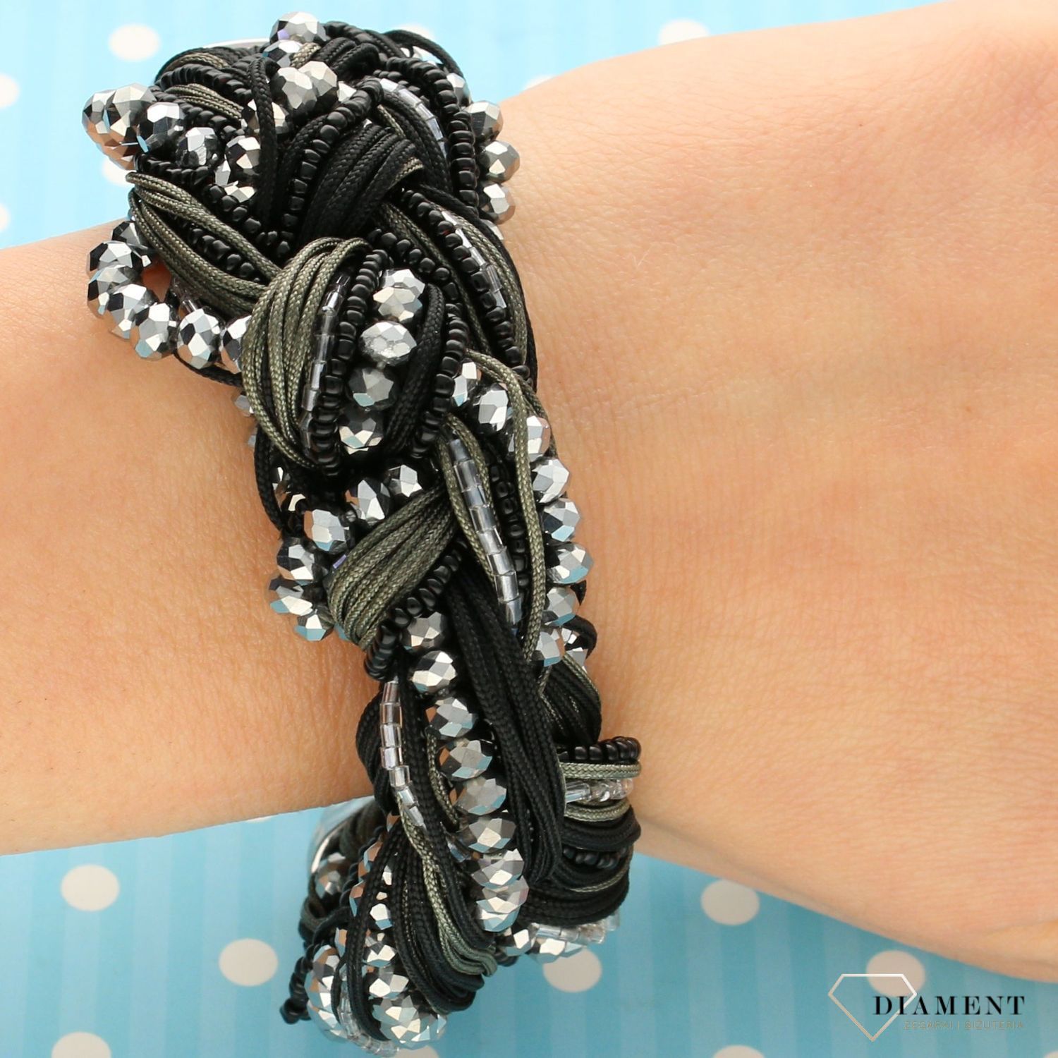 Bransoletka damska By Dziubeka BRA-01SV' czarna plecionka' (1).jpg