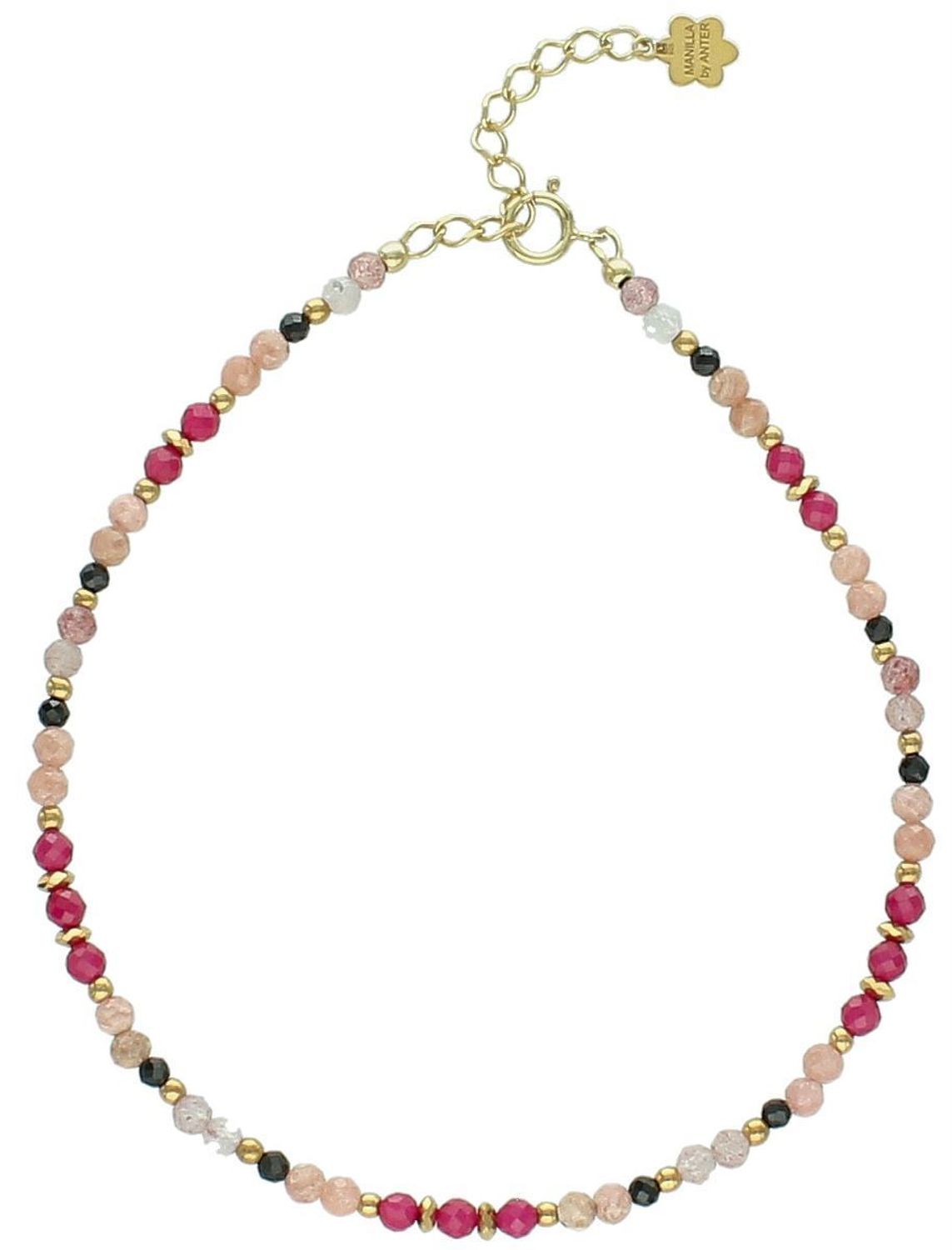 Bransoletka damska z rubinem, kryształem górskim i turmalinem. Kamienie naturalne, srebro 925, pozłacane koraliki. Idealna na prezent. Długość 23+3 cm.1.jpg