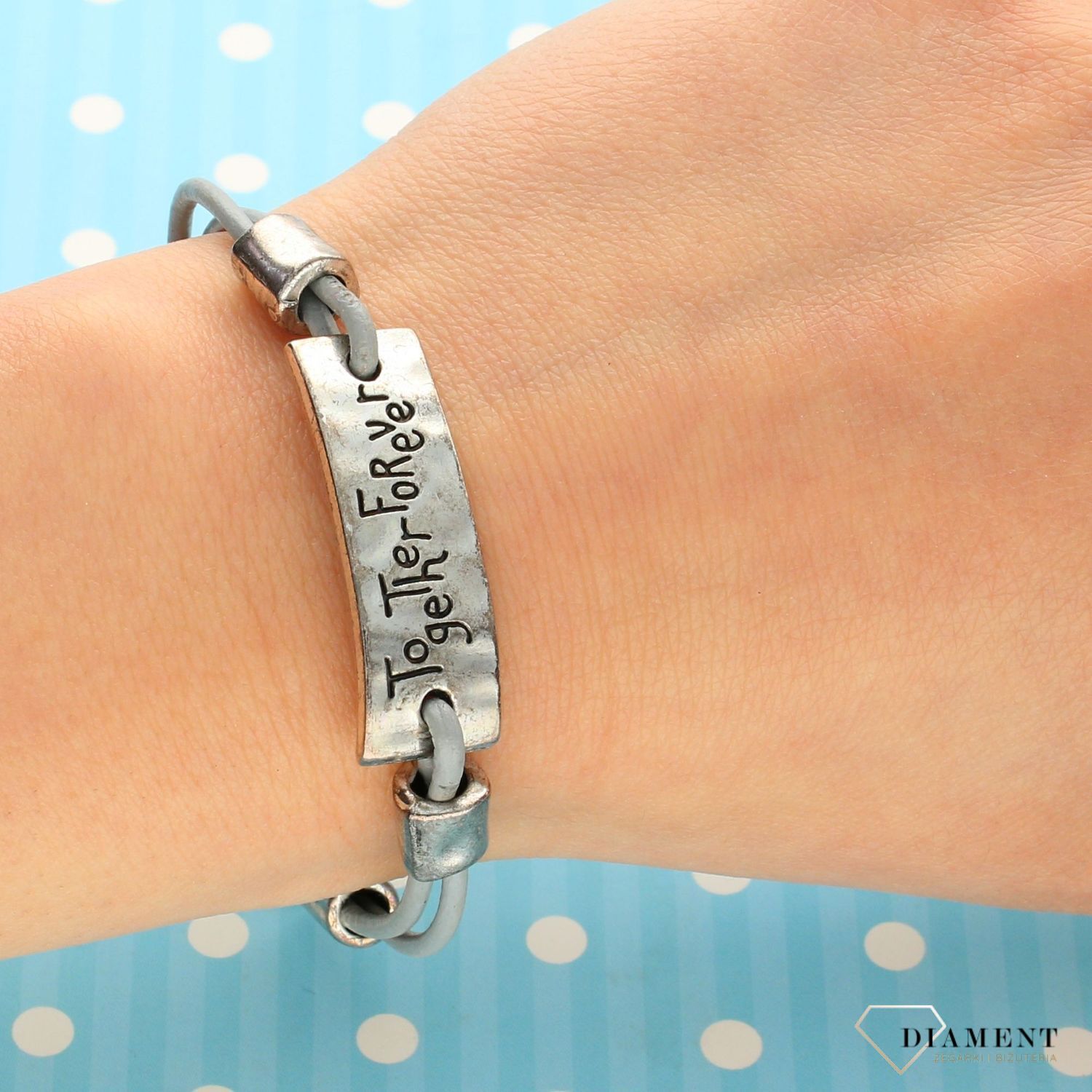 Bransoletka na szarym rzemyku ' Na zawsze razem ' BRA-TF02 (1).jpg