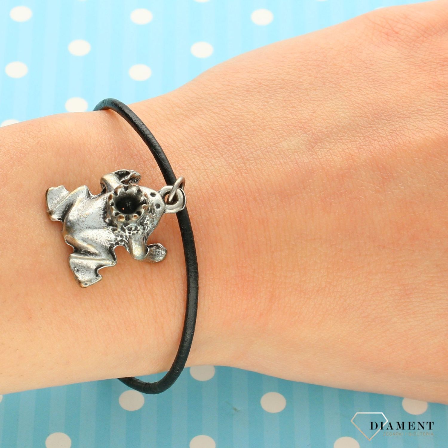 Bransoletka na czarnym rzemyku ' Szczęśliwa  Żaba ' (1).jpg