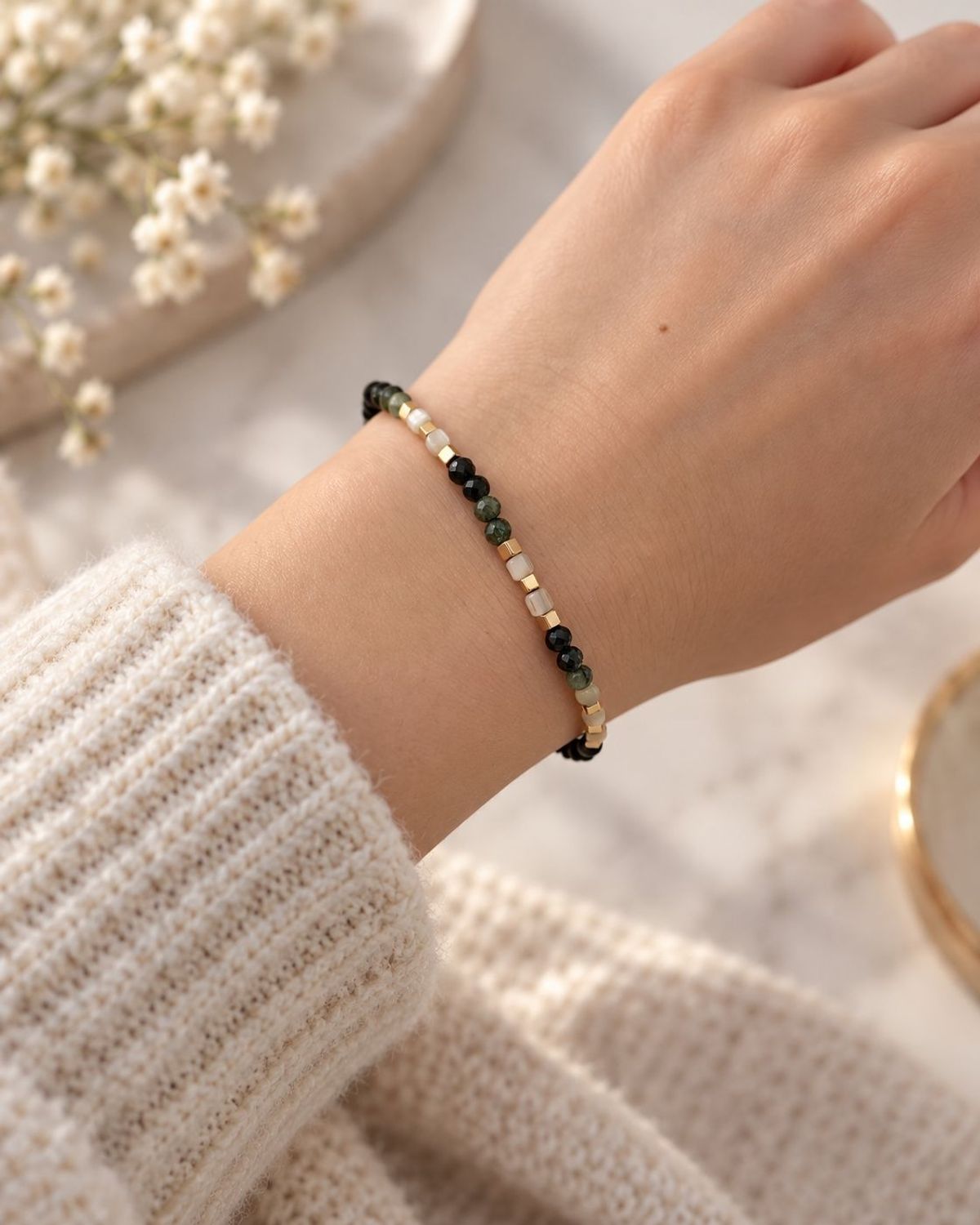 Bransoletka damska  hematyt, zielony turamlin, masa perłowa (2).jpg