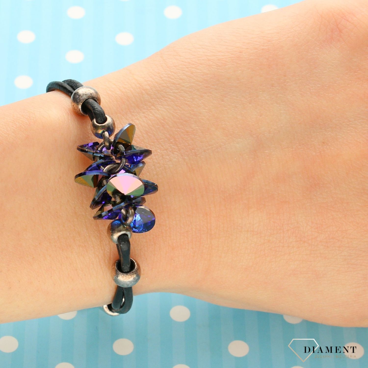 Bransoletka damska skóra z niebieskimi kryształami BRAILOV508403200 (1).jpg