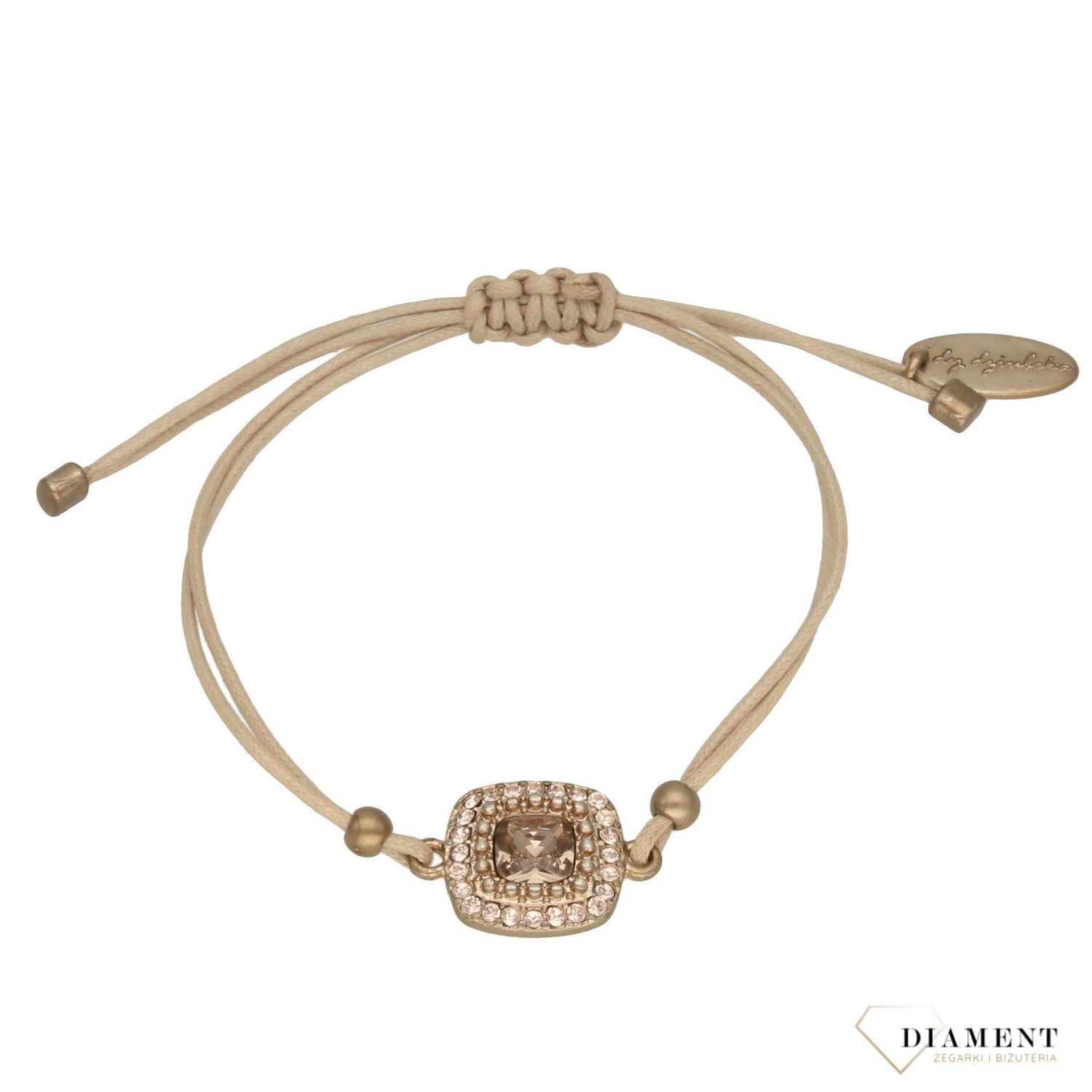 Bransoletka na sznurku z cyrkonią By Dziubeka beżowa✓ Biżuteria damska✓ 3.jpg