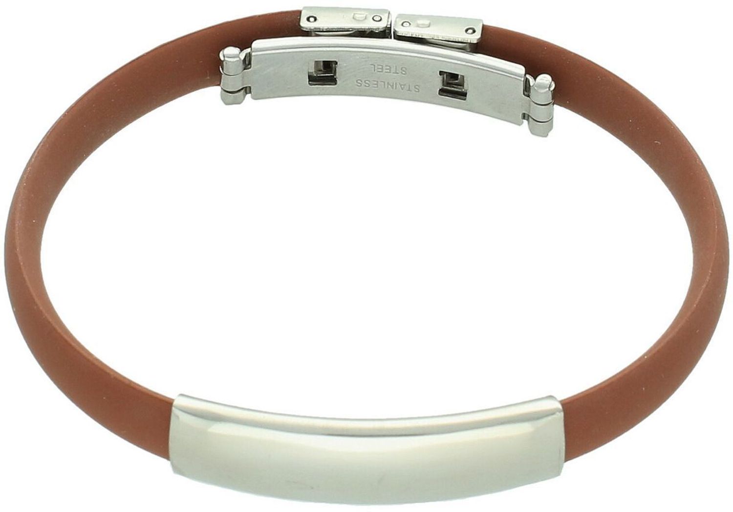 Bransoletka męska z kauczuku i stali w kolorze brązowym. Stylowa biżuteria z motylkowym zapięciem i możliwością graweru z dwóch stron. Idealna na nadgarstek 18 cm – świetny pomysł na prezent.1.jpg