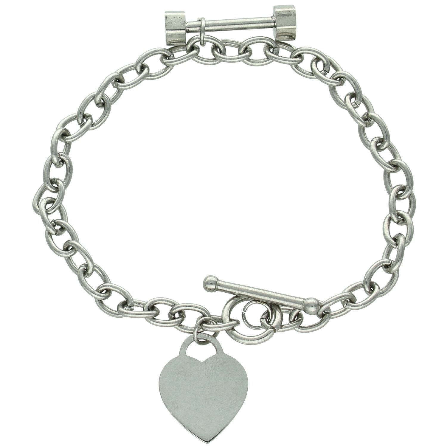 Bransoletka damska stalowa BRS21 zdobiona owalnymi oczkami z wiszącym serduszkiem 1,5 cm. Długość 18 cm, zapięcie przekładane. Modna, trwała i elegancka – idealna na prezent i do codziennego noszenia.1.jpg