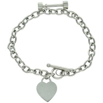 Bransoletka damska stalowa BRS21 zdobiona owalnymi oczkami z wiszącym serduszkiem 1,5 cm. Długość 18 cm, zapięcie przekładane. Modna, trwała i elegancka – idealna na prezent i do codziennego noszenia.1.jpg