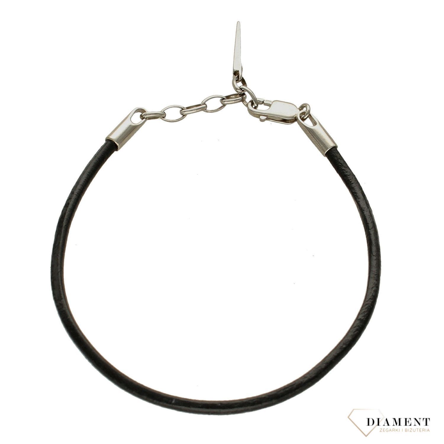 Bransoletka srebrna na czarnym rzemyku BS-269. Bransoletka na rzemyku. Niezwykle subtelna ozdoba, która świetnie współgra z codziennymi stylizacjami. Czarny rzemyk ozdobi nadgarstek każdej kobiety (2).jpg