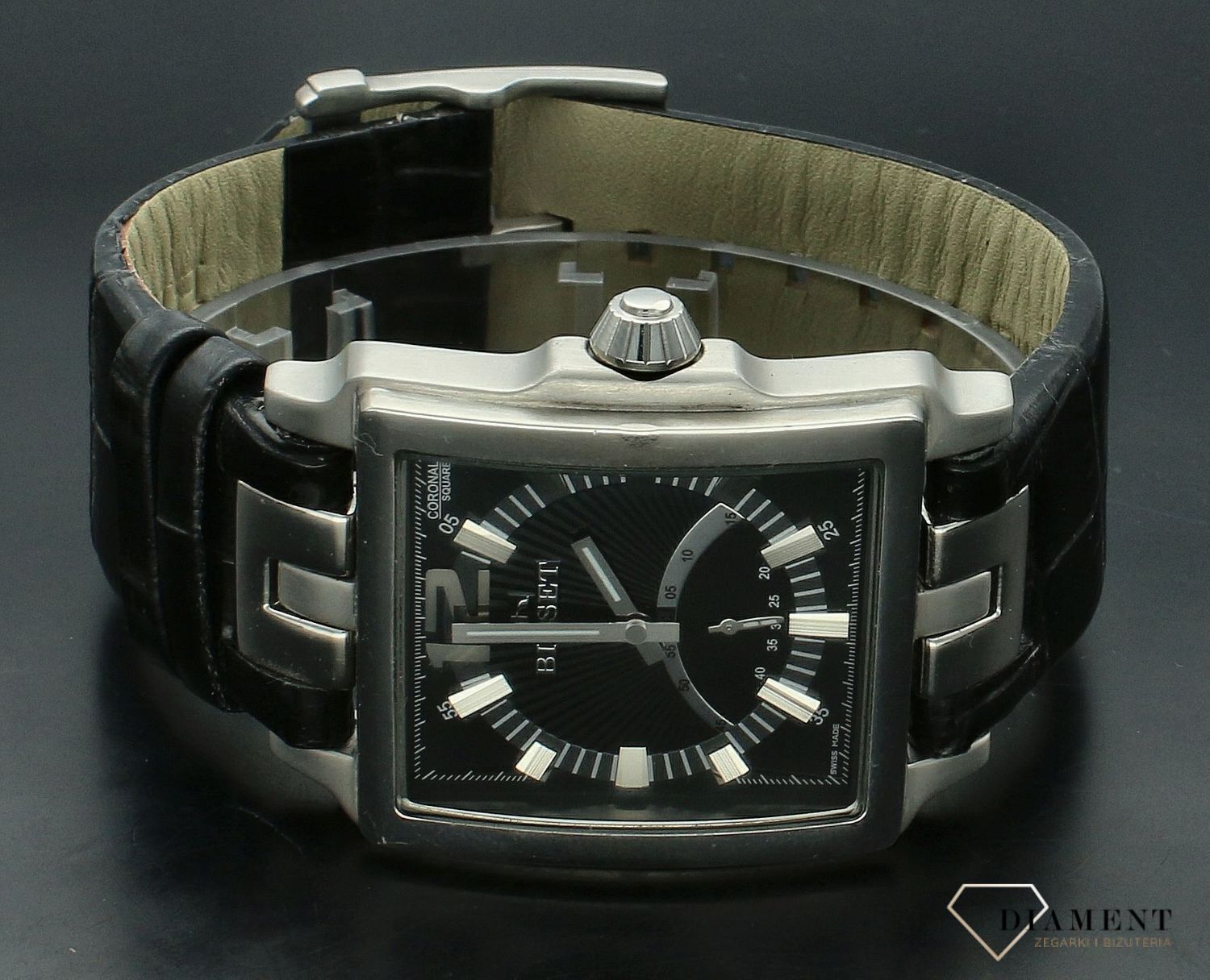Zegarek męski Bisset na czarnym pasku BS25B09M. Męski zegarek na pasku. Zegarek męski stalowy Bisset. Zegarek Bisset z czarną tarczą. Zegarek kwadratowy męski na prezent.  (3).jpg
