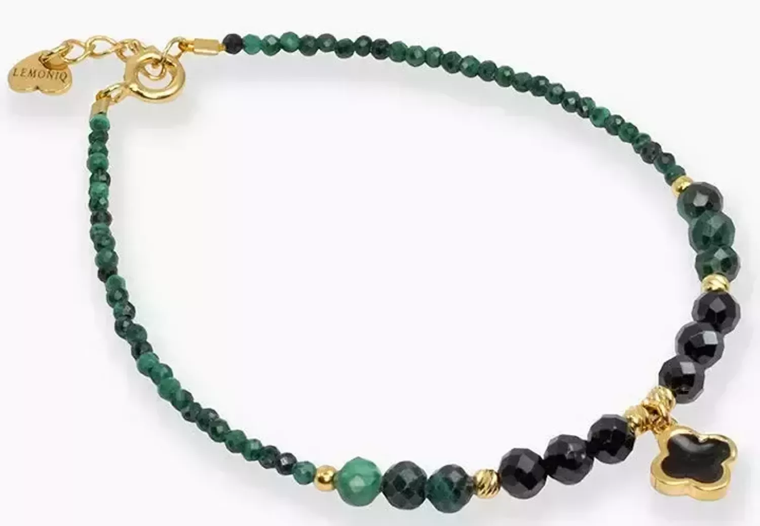 Bransoletka z naturalnych kamieni i pozłacaną koniczynką BS3044v21...jpg