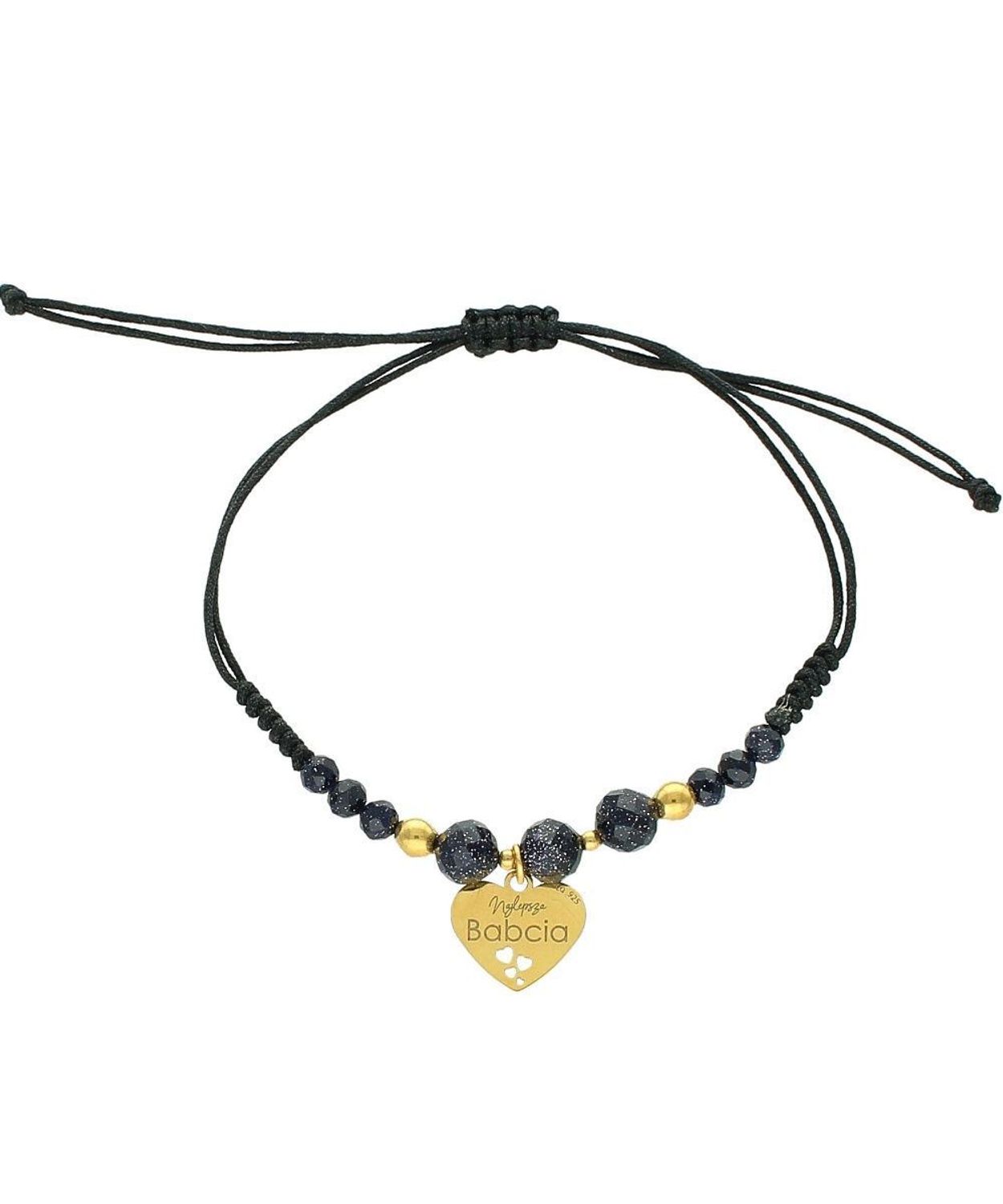 Bransoletka na czarnym sznurku z sercem „Najlepsza Babcia” – srebro pozłacane, Noc Kairu.jpg