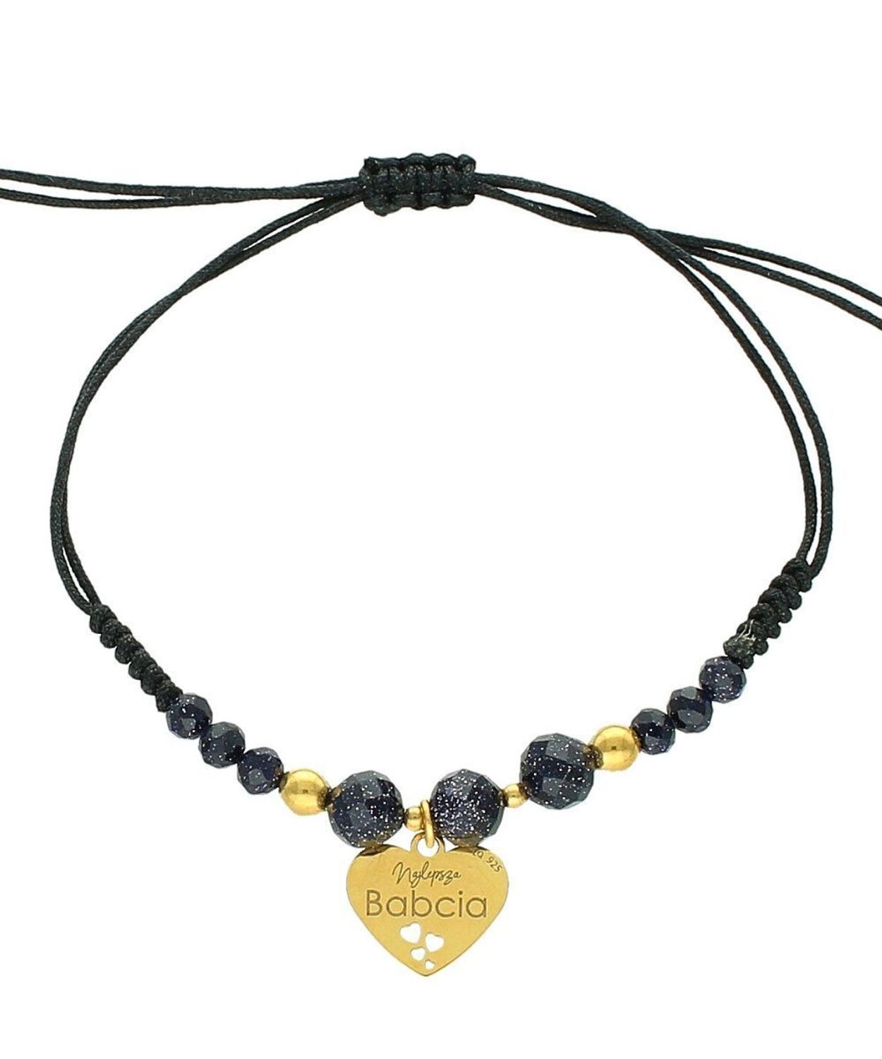 Bransoletka na czarnym sznurku z sercem „Najlepsza Babcia” – srebro pozłacane, Noc Kairu.jpg