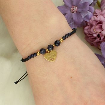 Bransoletka na czarnym sznurku z sercem „Najlepsza Babcia” – srebro pozłacane, Noc Kairu babcia.jpg